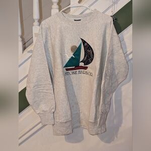 Vintage Stone Harbor Gray Crewneck Sweatshirt USA Made  Men’s XL Patchwork Sail